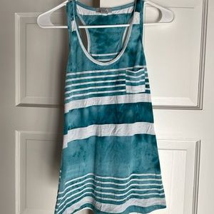 Teal tie dye & white stripe racer back tank top